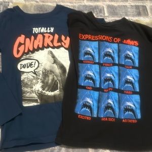 Two boys sharks Jaws shirts, size 8